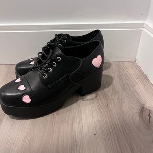 Pink heart platform Mary Janes